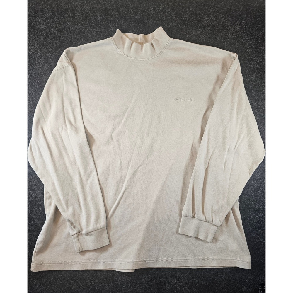 Columbia Mock Neck Shirt Mens XXL Beige Long Sleeve Heavyweight Cotton Layering
